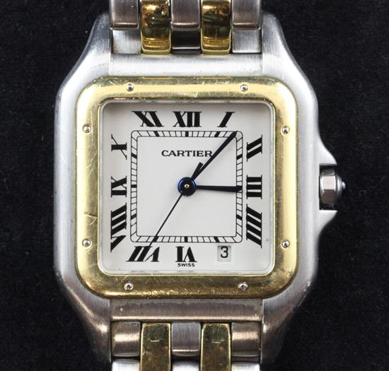 A gentlemans stainless steel and gold Cartier Panthere quartz wrist watch,